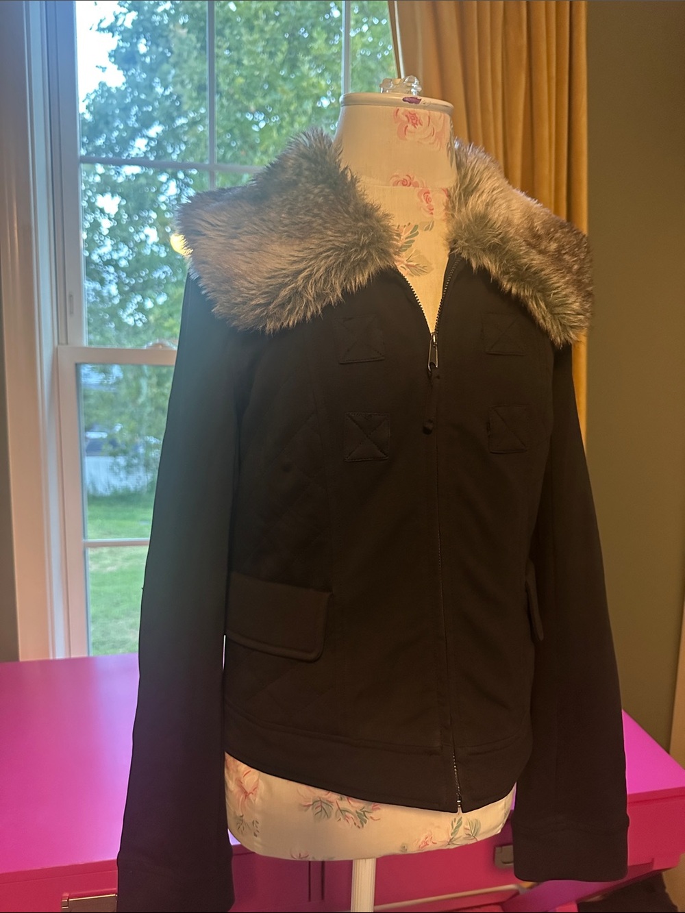 Sanctuary Black Bomber Jacket with Faux Fur Collar